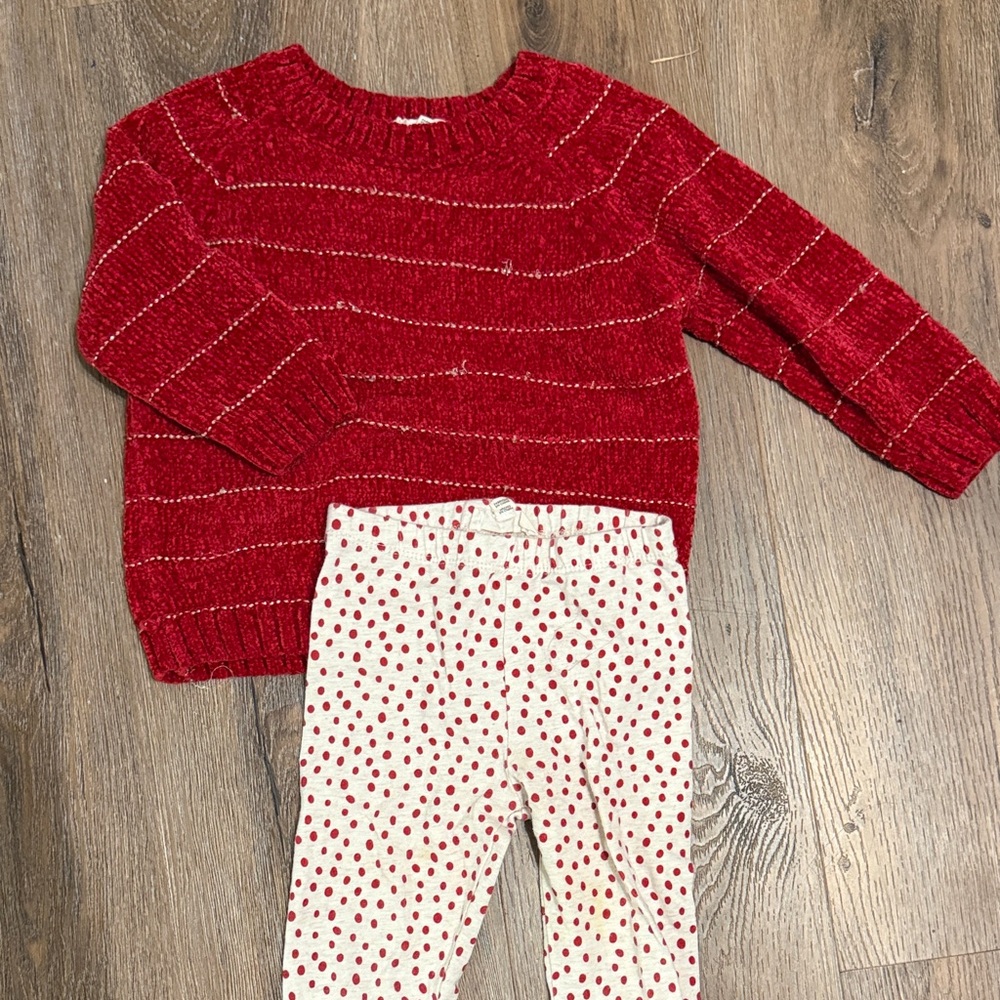 Jessica Simpson Red Sweater and White Polka Dot Pants Set